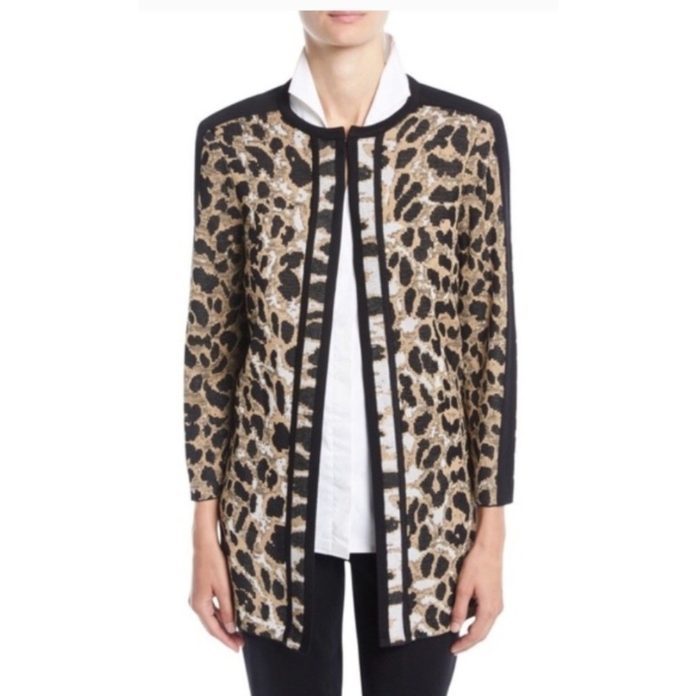 Misook Animal Print Open Cardigan Sweater‎ Jacket Black Brown Small NWOT $295